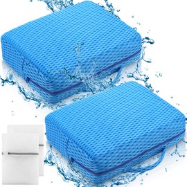 Threehoney 2 Pcs Hot Tub Booster Seat Weighted Spa Bathtub Booster Cushion with Micro Dot Quick Dry Non Slip Bottom, 4d Air Mesh Cover Inflatable Cushion Tub Accessories for Indoor Outdoor(Blue)