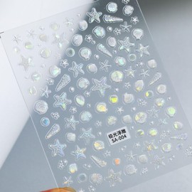 2 Pcs Ocean Nail Stickers for Nail Art, 5D Embossing Self-Adhesive Starfish Shell-Light Nail Decals, French White Nail Supplies Nail Art Design Accessories for Women and Girls Manicure DIY Decoration
