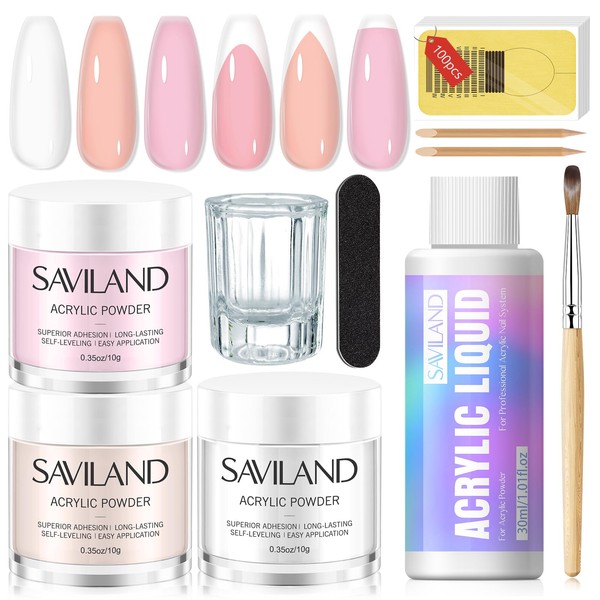 Saviland Acrylic Nail Kit - 3 Colors Acrylic Powder and