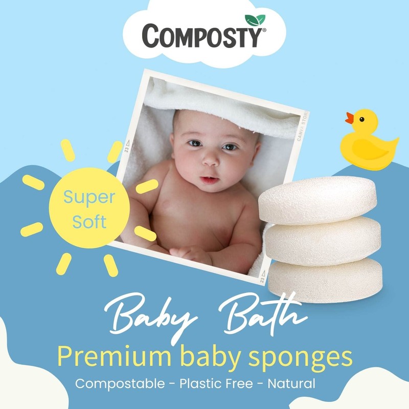 Composty® Konjac Natural Baby Sponges | 3 Pack | Softest
