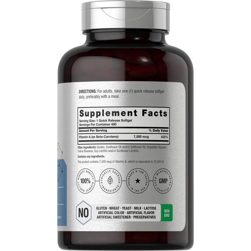 Horbäach Beta Carotene Supplement | 25000 IU Softgels | 7,500