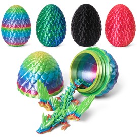 3D Printed Dragon Eggs with Dragon Inside, Easter Mystery Dragon Egg Articulated Crystal Dragon Fidget Toy, Surprise 3D Printed Dragon Egg with Wings Flying Animals Toy Easter Basket Stuffers 4PCS(B)