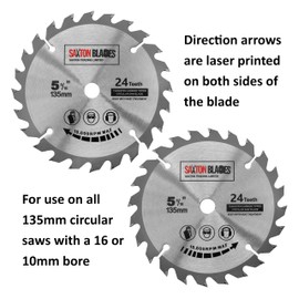TCT13524T Saxton TCT Circular Wood Saw Blade 135mm x 12.7mm bore x 24T for Bosch Makita Dewalt