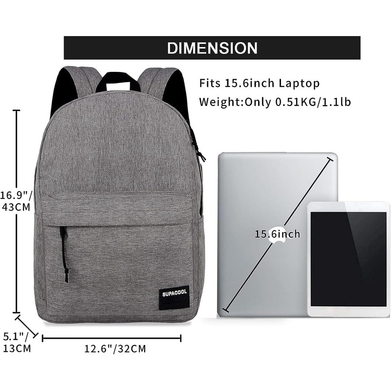 SUPACOOL Lightweight Casual Laptop Backpack for Men and Women, classic