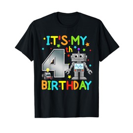 It's My 4th Birthday Robot 4 Year Old Funny Boy Girl T-Shirt