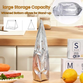 30Pcs Reusable Aluminum Foil Sealable Storage Bags, Thicken Stand Up Foil Sealable Bags with Label and Zip Lock, Aluminum Foil Bags for Food, Vegetable Fruit Meat (10*S+10*M+10*L)