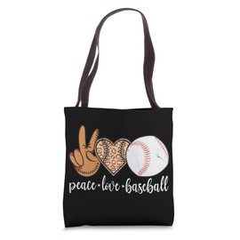 Funny Peace Love Baseball Leopard Baseball glove Tote Bag