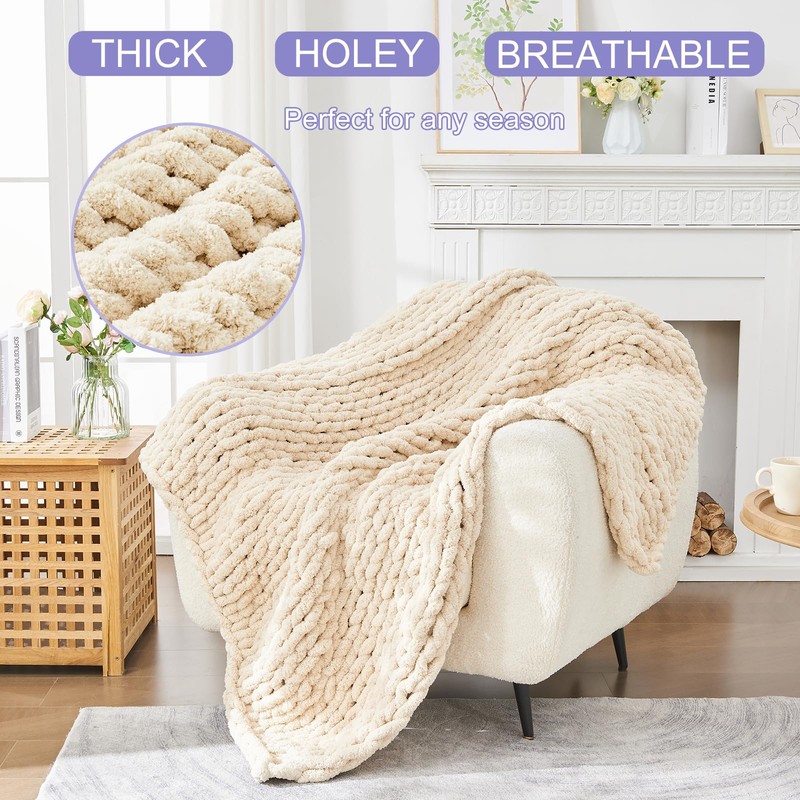 PurPlaisir Chunky Knit Blanket Crochet Blanket Thick Crochet Blanket Suitable
