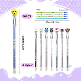 DBALL Pack of 16 Erasable Pens 0.5 mm Kawaii Pens with 16 Refills Ballpoint Pen Erasable Aesthetic School Stuff for School Students Office and Home (Blue)