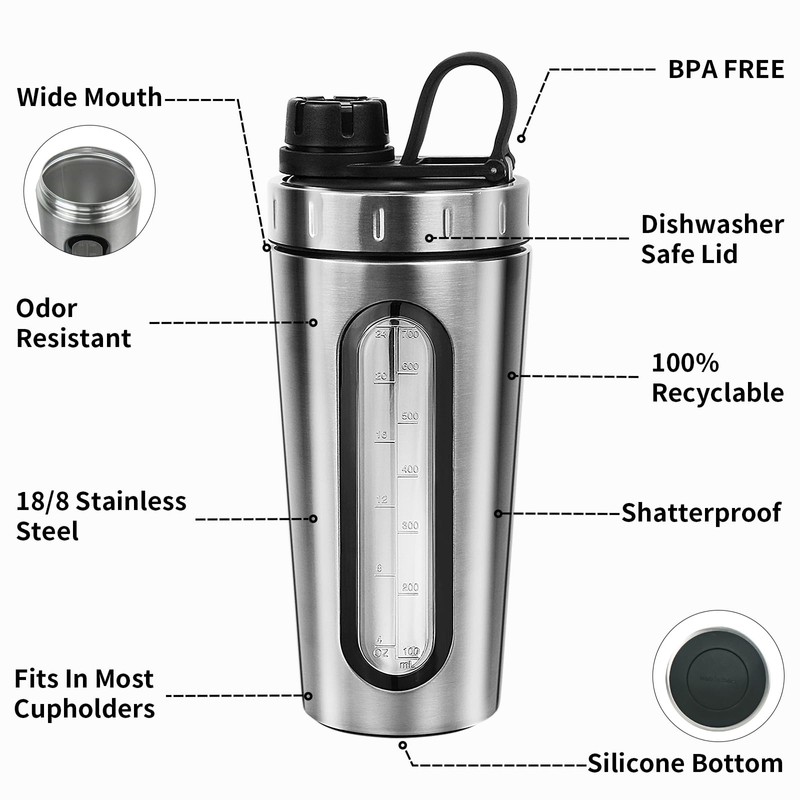 TOOFEEL Shaker Bottles for Protein Mixes 28 oz Stainless Steel