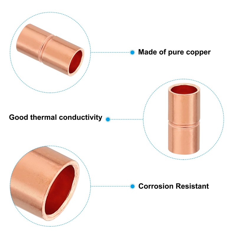 PATIKIL Copper Fittings 8mm Inner Diameter Copper Coupling Fittings 12pcs
