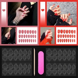 CB 48 Pcs/ 2-Colors Set Matte Middle-Long Coffin Square Ballerina Shape Full Cover Press-On Fake Nails Acrylic DIY Nail Kit Artificial Nail Tips (Set-C)