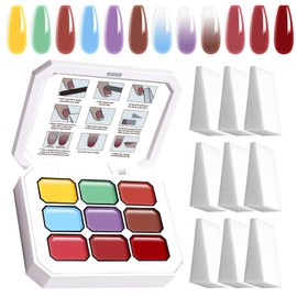 U-Shinein Gradient Painting Gel, 9 Colors Ombre Gel Nail Polish with 9Pcs Large Nail Sponges Sponging for Ombre Nails Aura Nails French Manicure Soak Off UV A