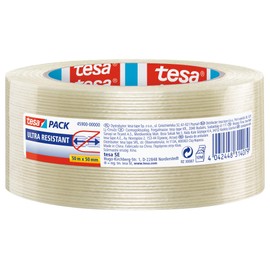 tesapack Ultra Resistant Filamentband - Ultra starkes Premium-Klebeband, glasfaserverstärkt - für schwere Kartons bis zu 30 kg und zur Transportsicherung - 50 m x 50 mm - Transparent