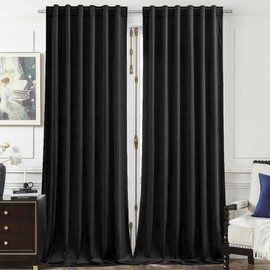 Timeper Black Velvet Curtains 63 inches 2 Panels,Blackout Curtains for Bedroom Living Room Thermal Insulated Luxury Super Soft Window Drapes,Back Tab & Rod Pocket,W52 x L63 inches