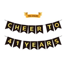 CHEERS TO 41 YEARS Banner, Pre-Strung, Black Gold 41st Birthday and Anniversary Party Decorations, Happy 41st Birthday Banner, Forty-one Anniversary Party Banner, 41 Year Old Blessed & Loved Banner