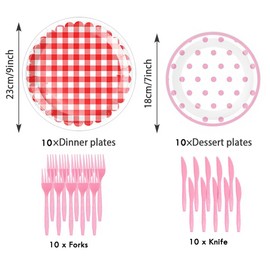 Pink Birthday Party Tableware Set for Girls Women – Includes 10 7-Inch Plates, 10 9-Inch Plates, 10 Forks, 10 Knives, 1 Tablecloth – Light Pink Party Supplies for Birthday Decorations, Princess Theme