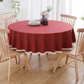 BHOMTY Round tablecloth made of cotton linen, machine washable, red, diameter 100 cm. Suitable for round tables with a diameter of 50-60 cm