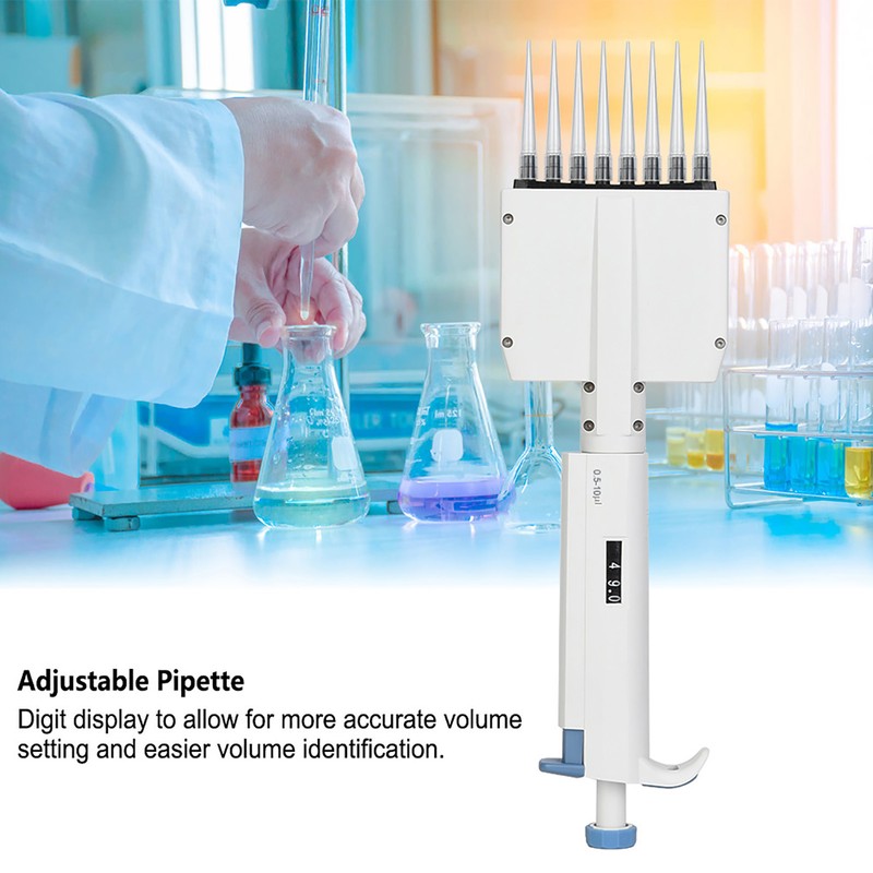 8-Channel Vraiable Volume Manual Adjustable Pipettor Pipet Laboratory Tool 0.5-10μl