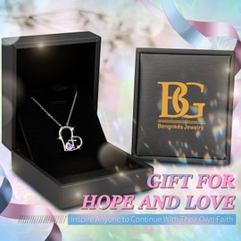 Bengnkes 925 Sterling Silver I Am a Child of God Cross Pendant Necklaces for Women, Cross Necklace for Girls, Heart Necklace with Birthstone Christian Jewelry Baptism Gifts for Girls, Sterling Silver,