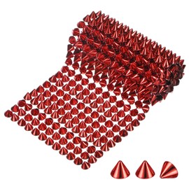 M METERXITY 0.5 Yard Sew Stitch on Spikes Stud Cone 12Rows Plastic Bright Red Spike Rivet with Flat Back Punk Rock Trim Mesh Bead for DIY Crafts/Clothes/Shoes/Bags