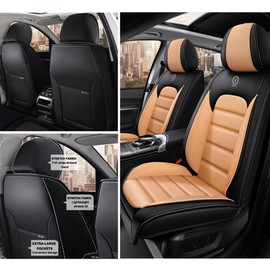 Cscevt 2 Seat Covers for Car Fit for Volkswagen Golf SportWagen 2015-2019 Leather Seat Covers Breathable Waterproof Seat Protectors (Black-Orange,Standard) Automotive Seat Covers with Airbag
