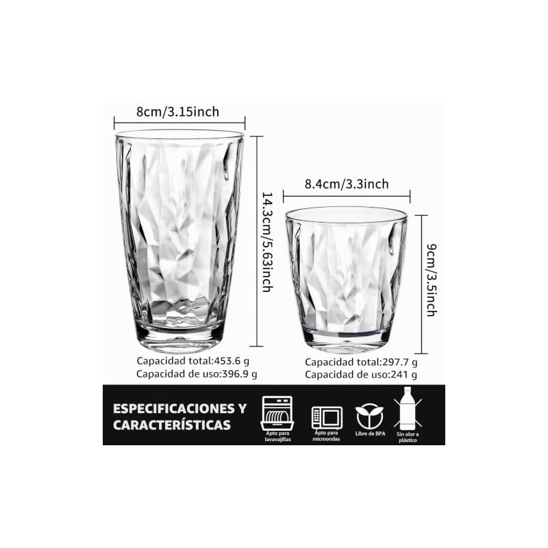 Top-spring - Juego de 8 vasos de plástico irrompibles de