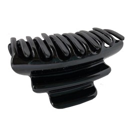 Parcelona French Crumpled Fat Medium Black Celluloid Ponytail Jaw Hair Claw Clip Clutcher Clamp with Covered Spring with Inner Teeth