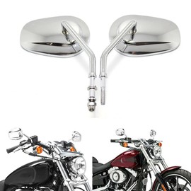 8mm Chrome Tapered Motorcycle Teardrop Rearview Side Mirrors For Harley Cruiser Road King Street Electra Glide Road Glide Dyna Softail (Chrome)