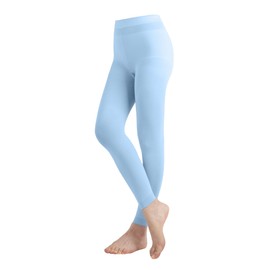 EMEM Apparel Women's Ladies Solid Colored Seamless Opaque Dance Ballet Costume Full Length Microfiber Footless Tights Leggings Stockings Light Blue E