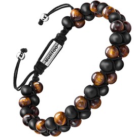 Murtoo Pulseras de chakra de abalorio para hombres y mujeres, pulsera de abalorio de doble capa con cristales de yoga curativos, pulsera de piedra natural para hombre para meditación, relajación y ansiedad (cuenta negra ojo de tigre 6mm)