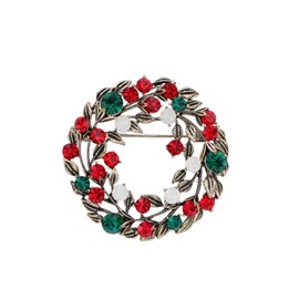 Vintage Rhinestone Crystal Christmas Brooch Pin for Women Girls Christmas Tree Reindeer Snowflake Bell Wreath Brooch-Wreath