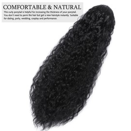YAMEL Drawstring Ponytail Extension for Women Natural Black Synthetic 22 Inch Short Wavy Curly Clip in Ponytail Hair Extensions