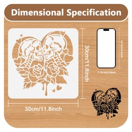 DOODLREAM 1 Piece Skeleton Lovers Rose Craft Art Stencil 30 x 30 cm Reusable Plastic Stencil Skull Pair for Wood Burning Painting Template for Painting Walls Wood