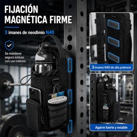 Bolsa magnética para Gimnasio,Bolsa para Botella de Agua con imanes de Agua21-40oz,Integra 3 potentes imanes,Bolsillo con cremallera,Incluye una Correa Ajustable y Gancho,para Deporte