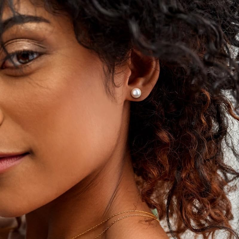 Abbie+Cleo Cultured freshwater white pearl stud earrings - Pendientes de