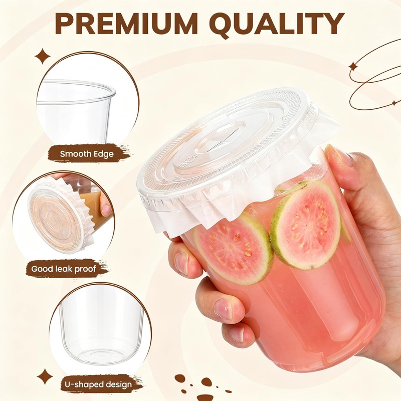 Ziliny 100 Sets Clear Plastic Cups with Lids, Straws, and