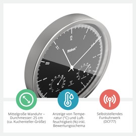 Mebus Wall Clock, Aluminium, Silver/Black, 25 cm