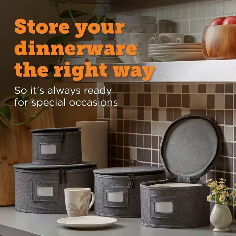 China Storage Containers, Stackable Dinnerware Plate Organizer Bins, Hard Shell