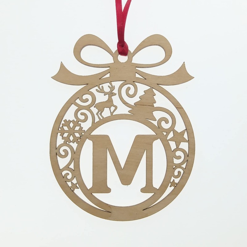 Laser cut Christmas tree bauble decoration: Letter M