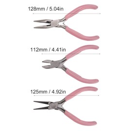 HAOHIZE Jewellery Pliers Set, 3 Pieces Pink Jewellery Pliers Round Needle Diagonal Nose Carbon Steel Heavy Duty Useful Pliers Set for Crafts