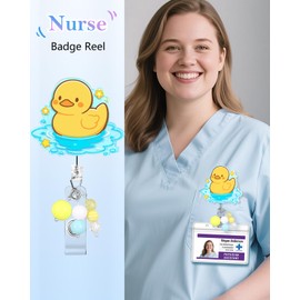 Besoar Funny Duck Nurse Badge Reel - Nursing Badge Holder Retractable with ID Clip,Medical Assistant Pediatric Cute Name Tag Card Accessories with Alligator Clip for Office Student Work Hospital