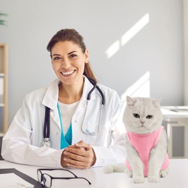 Avont Cat Recovery Suit Post Surgery, Elizabethan Collar & Cone Alternative, Kitten Onesie Pet Surgical Spay Shirt for Abdominal Wounds or Skin Diseases -Pink(M)