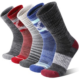 Merino Wool Socks for Women Men Thermal Winter Warm Hiking Thick Cozy Crew Boot Work Gift Socks Stocking Stuffers 5 Pairs(Mixed,L)