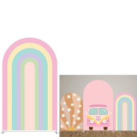 KONPON Rainbow Arched Fabric Backdrop Covers for Groovy Party Boho Pastel Rainbows Stretchy Arch Stand Covers Birthday Baby Shower Decor