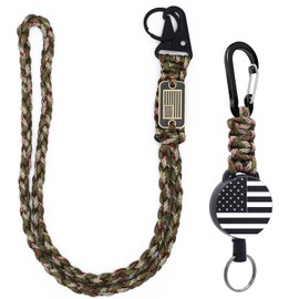 ZXKHYOR 2 Pcs Retractable Keychain, Heavy Duty Badge Holder Reel – Braided Paracord Lanyard with USA Flag, Retractable ID Badge Clip Reel & Parachute Rope Necklace Keychains for Work or Traveling