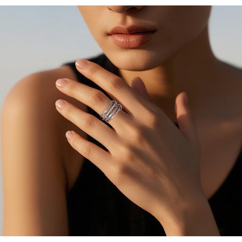 Canboer Silver Interlocked Stackable Rings for Women CZ Interlocking Stack
