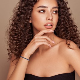 Aliyoham Silver Adjustable Sapphire Tennis Bracelet for Women - September Birthstone Square Cut Blue Gemstone Jewelry