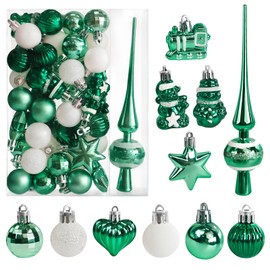 Set of 34 Sea Green Christmas Baubles with Tree Topper, Diameter 3/4.5/5.5 cm, Small Christmas Tree Baubles, Plastic Baubles, Mini Christmas Decoration, Table Decoration, Christmas Tree Decoration