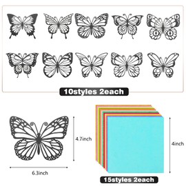 MixTeach 50 Pieces Butterfly Suncatcher Kit, 10 Types Double-Sided Butterfly Stained Glass Effect Paper 6.3 x 4.3 Inch with 30 Pieces Colored Paper for Window Art Classroom Art Craft Decor (Butterfly)